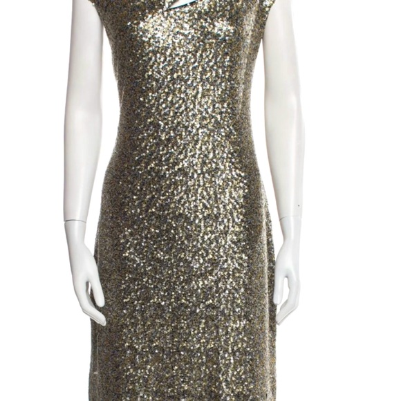 NWT Kevan Hall Studio Gold & Silver/Gunmetal Grey Sequin Dress w Cut Outs
Sz 14 - Picture 1 of 5